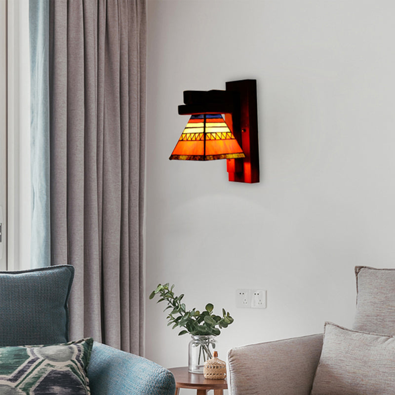 BowLift | Tiffany Traditional Orange Wall Light Craftsman 1 Lamp Toughened Glass Wall Lamp for Bedroom