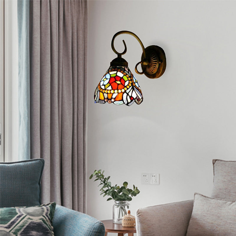 BowLift | Flower Wall Light Tiffany Multicolor Stained Glass 1 Head Rust Wall Light