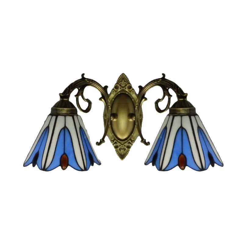 BowLift | Floral Wall Lamp Tiffany Style Stained Glass 2-Light Wall Light in Blue for Hallway