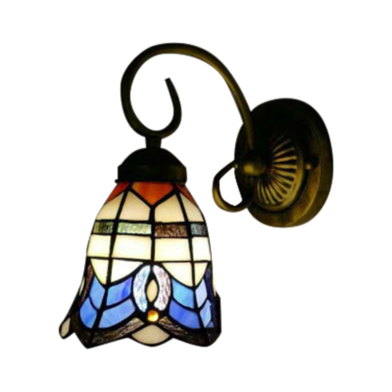 BowLift | Baroque Style 8"/6" W Grid Bell Wall Lighting Tempered Glass 1 Head Beige Wall Lamp for Kitchen