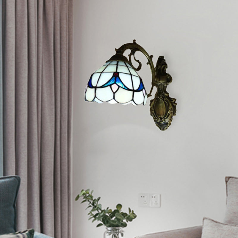 BowLift | Tulip Motif Bathroom Wall Light Glass 1 Light Tiffany Stylish Wall Light in Antique Bronze Finish