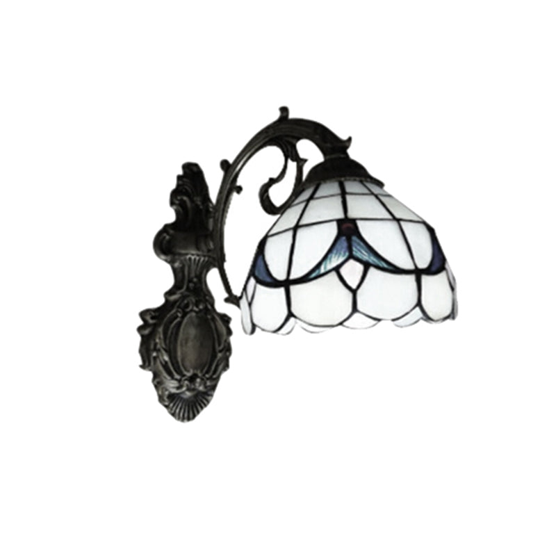 BowLift | Tulip Motif Bathroom Wall Light Glass 1 Light Tiffany Stylish Wall Light in Antique Bronze Finish