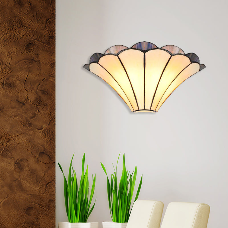 BowLift | Ribbed Wall Sconce Traditional 2 Lights Stained Glass Wall Light with Wide Angle Shade