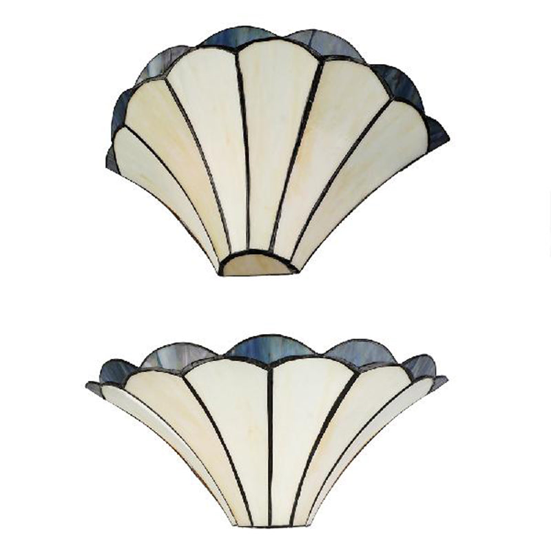 BowLift | Ribbed Wall Sconce Traditional 2 Lights Stained Glass Wall Light with Wide Angle Shade