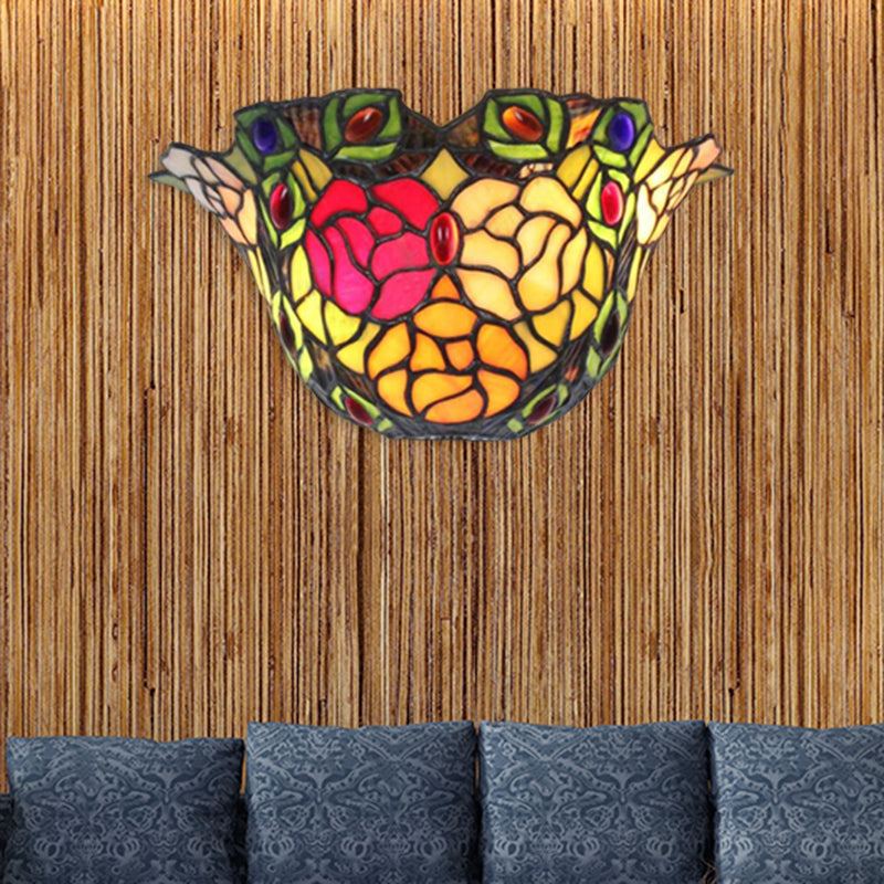 BowLift | Flower Pattern Wall Lamp with Rose and Layered Glass 1 Light Rustic Art Deco Wall Lighting for Entrance