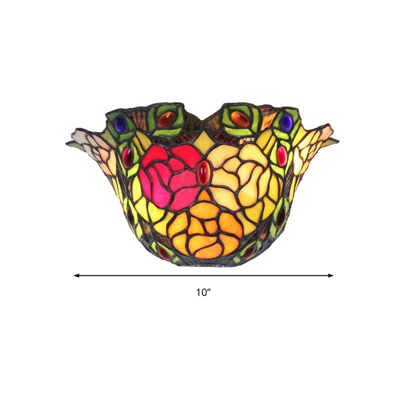 BowLift | Flower Pattern Wall Lamp with Rose and Layered Glass 1 Light Rustic Art Deco Wall Lighting for Entrance