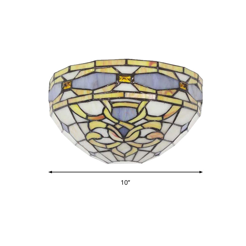 BowLift | Baroque Bowl Wall Lamp Stained Glass 1 Head Wall Mount Light in Purple and Yellow for Staircase