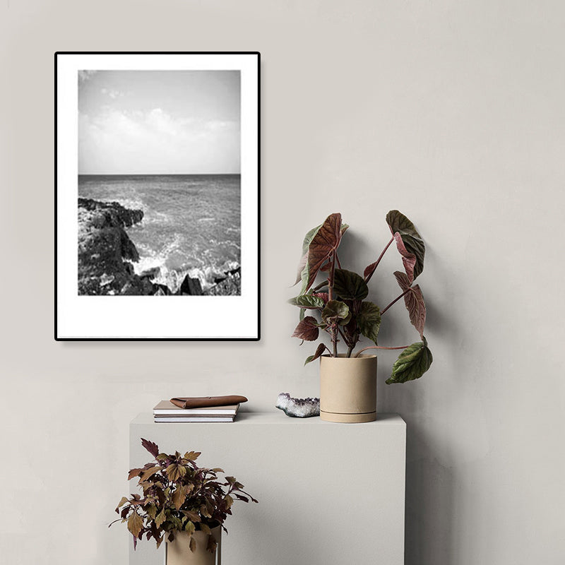 BowLift | Tropical Rocky Bay Seascape Canvas Print Dark Color Texture Wall Art for the Living Room