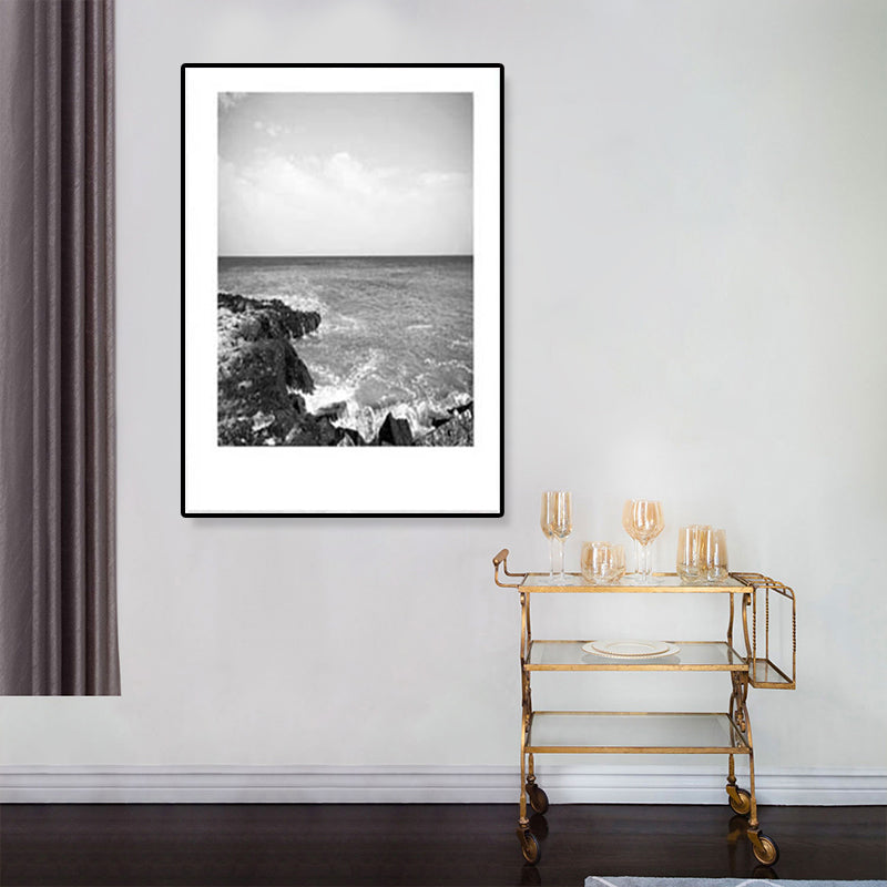 BowLift | Tropical Rocky Bay Seascape Canvas Print Dark Color Texture Wall Art for the Living Room