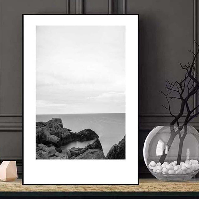 BowLift | Tropical Rocky Bay Seascape Canvas Print Dark Color Texture Wall Art for the Living Room