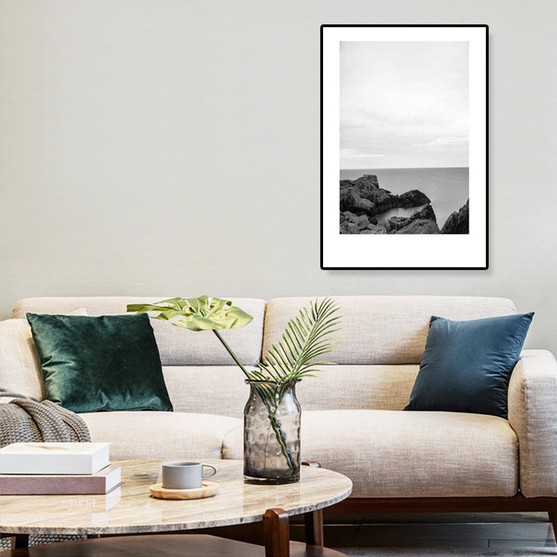 BowLift | Tropical Rocky Bay Seascape Canvas Print Dark Color Texture Wall Art for the Living Room