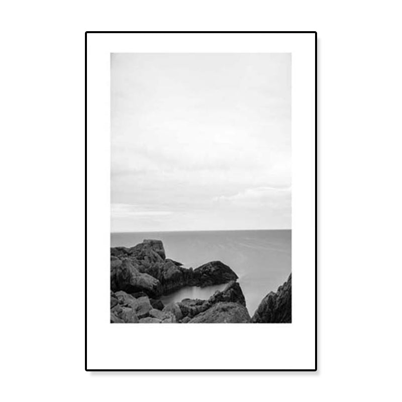 BowLift | Tropical Rocky Bay Seascape Canvas Print Dark Color Texture Wall Art for the Living Room