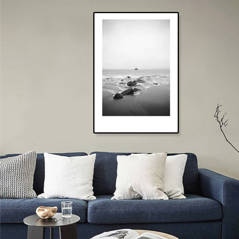 BowLift | Tropical Rocky Bay Seascape Canvas Print Dark Color Texture Wall Art for the Living Room