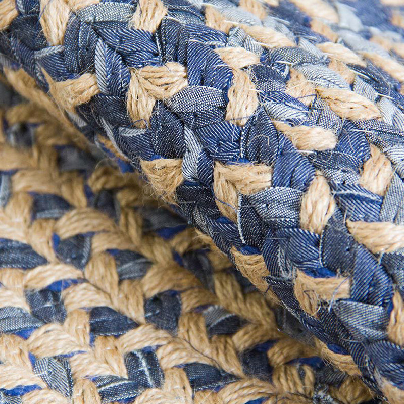 BowLift | Country Circle Pattern Rug Blue and Brown Sisal Rug Non-Slip Back Washable Pet-Friendly Carpet for Home