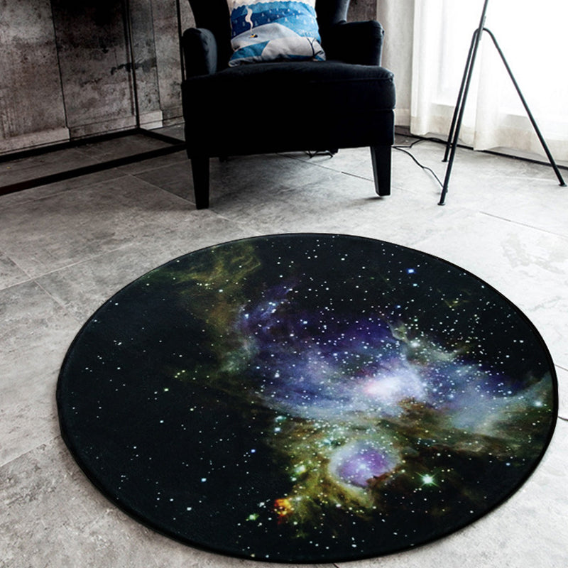 BowLift | Black Galaxy Pattern Rug Polyester Novelty Rug Washable Non-Slip Pet Friendly Area Rug for Bedroom