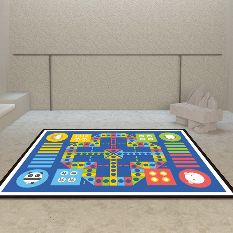 BowLift | Blue Children's Room Carpet Kids Chessboard Pattern Carpet Polyester Washable Non-Slip Backing Pet-Friendly Carpet
