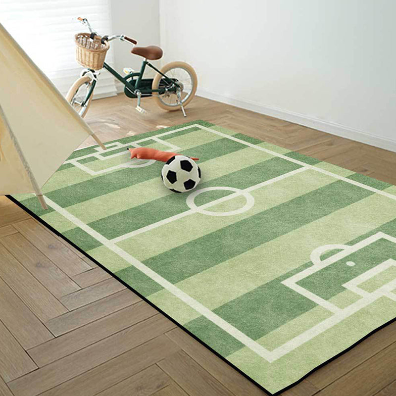 BowLift | Creative Football Field Pattern Rug Green Kids Rug Polyester Pet Friendly Washable Non-slip Area Rug for Decoration