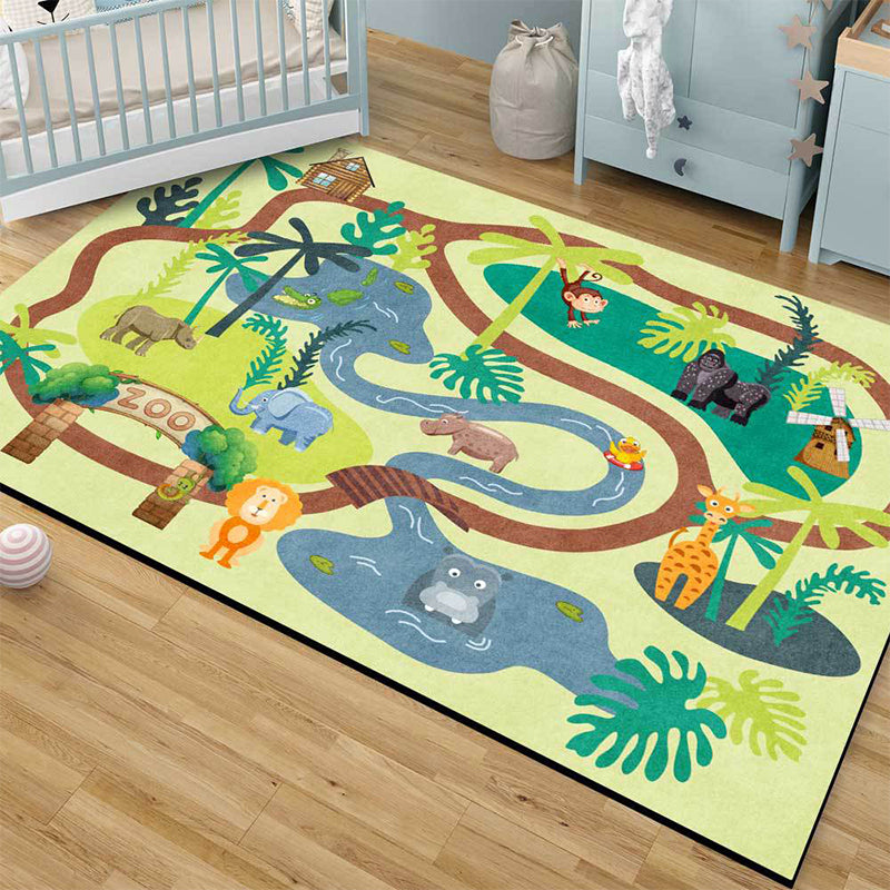 BowLift | Children's Zoo Pattern Carpet with Animal Brown Polyester Carpet Non-slip Pet Friendly Washable Area Rug for Kids' Room
