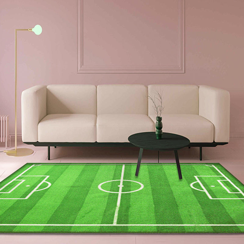 BowLift | Green Soccer Field Pattern Carpet Polyester Kids Carpet Pet Friendly Washable Non-Slip Area Rug for Bedroom