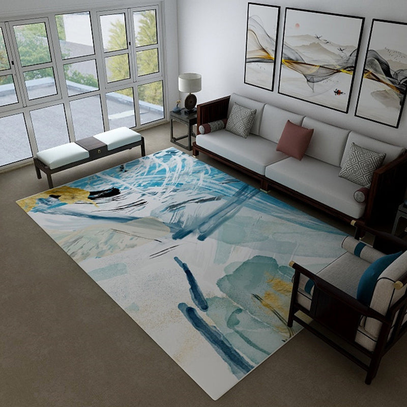 BowLift | Industrial Watercolor Pattern Carpet Blue Polyester Carpet Non-Slip Pet Friendly Washable Area Rug for Bedroom
