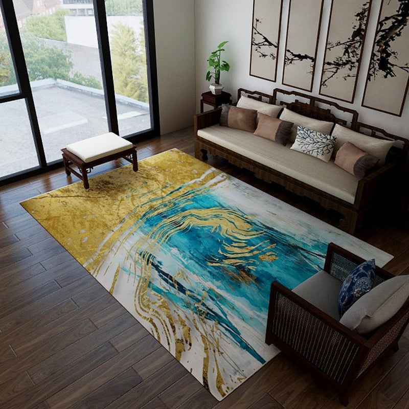 BowLift | Stylish Watercolor Pattern Area Rug Blue Industrial Rug Polyester Pet Friendly Washable Non-Slip Area Rug for Bedroom