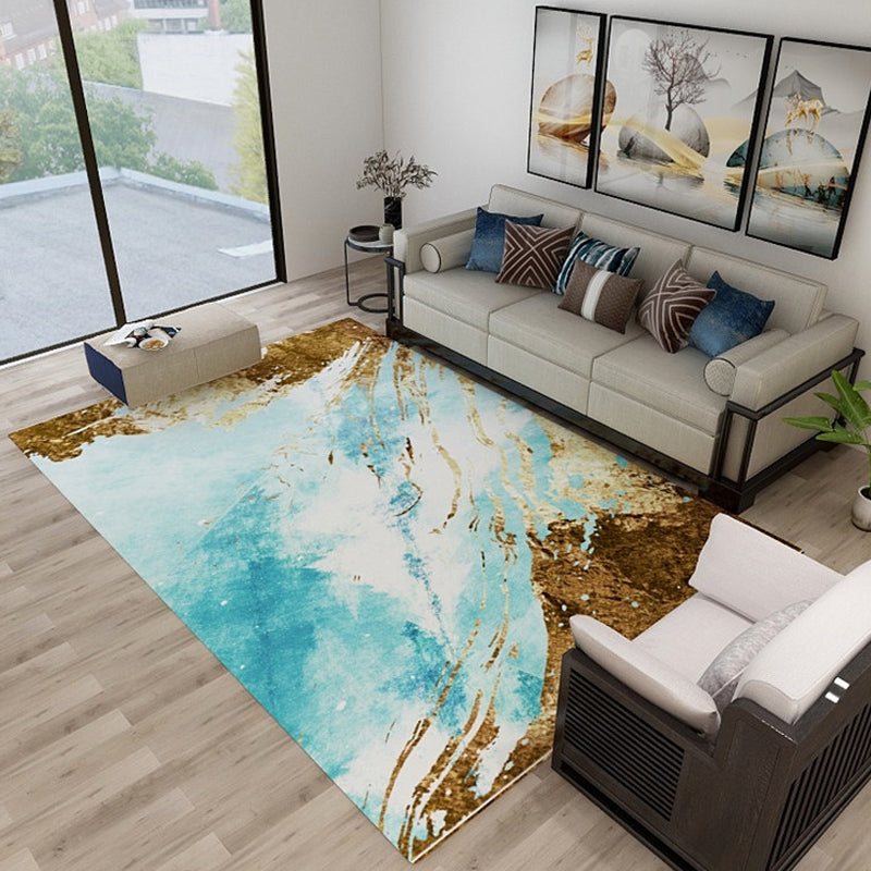 BowLift | Stylish Watercolor Pattern Area Rug Blue Industrial Rug Polyester Pet Friendly Washable Non-Slip Area Rug for Bedroom