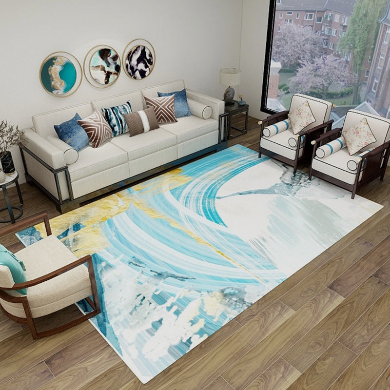 BowLift | Stylish Watercolor Pattern Area Rug Blue Industrial Rug Polyester Pet Friendly Washable Non-Slip Area Rug for Bedroom