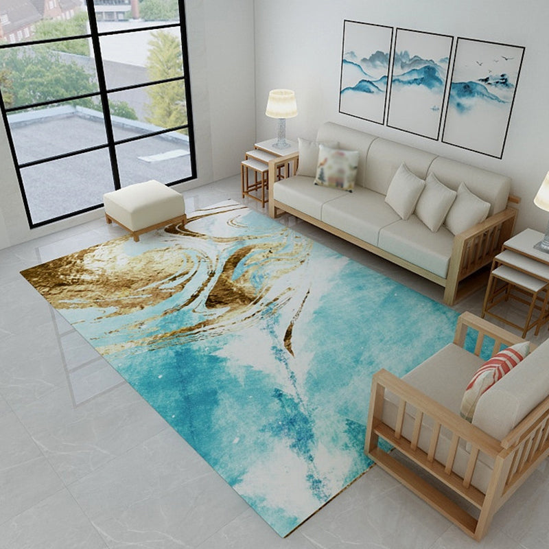 BowLift | Stylish Watercolor Pattern Area Rug Blue Industrial Rug Polyester Pet Friendly Washable Non-Slip Area Rug for Bedroom