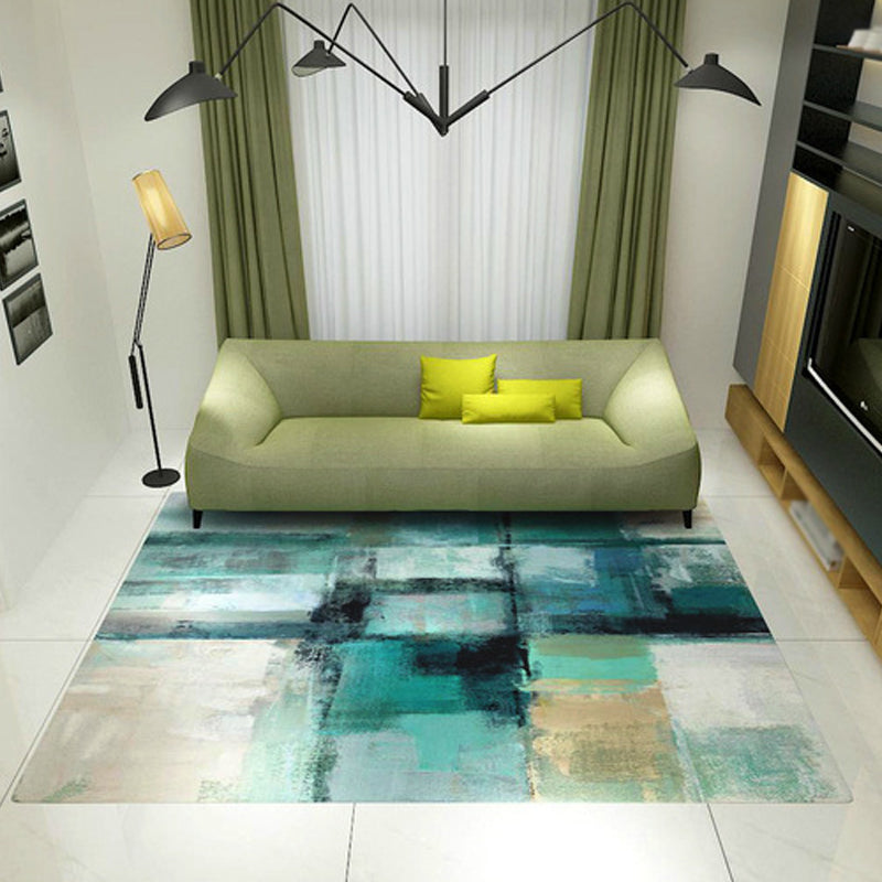 BowLift | Unique brush stroke pattern rug blue industrial rug polyester pet-friendly washable non-slip area rug for bedroom