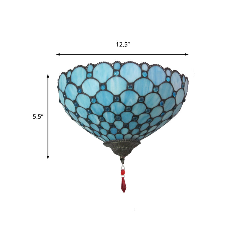 BowLift | Wall Mounted Light with Fish Scale 1 Light Geotord Glass Tiffany Style Blue Wall Light