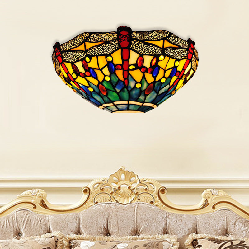 BowLift | Dragonfly Wall Light Rustic Lodge Stained Glass 1 Light Wall Mount Lighting in Yellow and Green