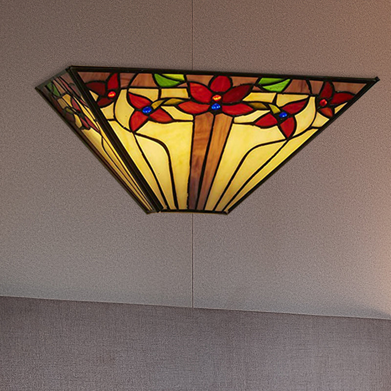 BowLift | Floral Wall Lamp Light Mission Style Colored Glass 1 Light Wall Mounted Light for Dining Room