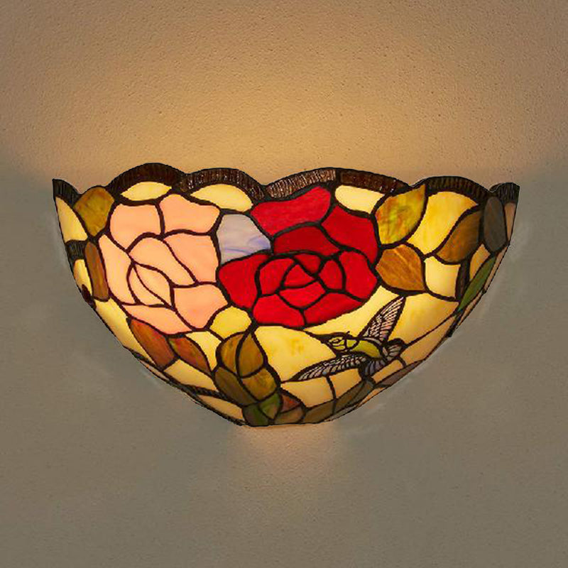 BowLift | Rose pattern wall-mounted light with bowl shade 1 light stained glass lodge Tiffany wall lamp