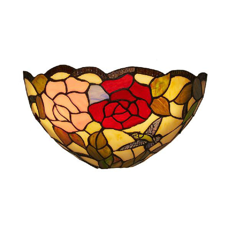 BowLift | Rose pattern wall-mounted light with bowl shade 1 light stained glass lodge Tiffany wall lamp