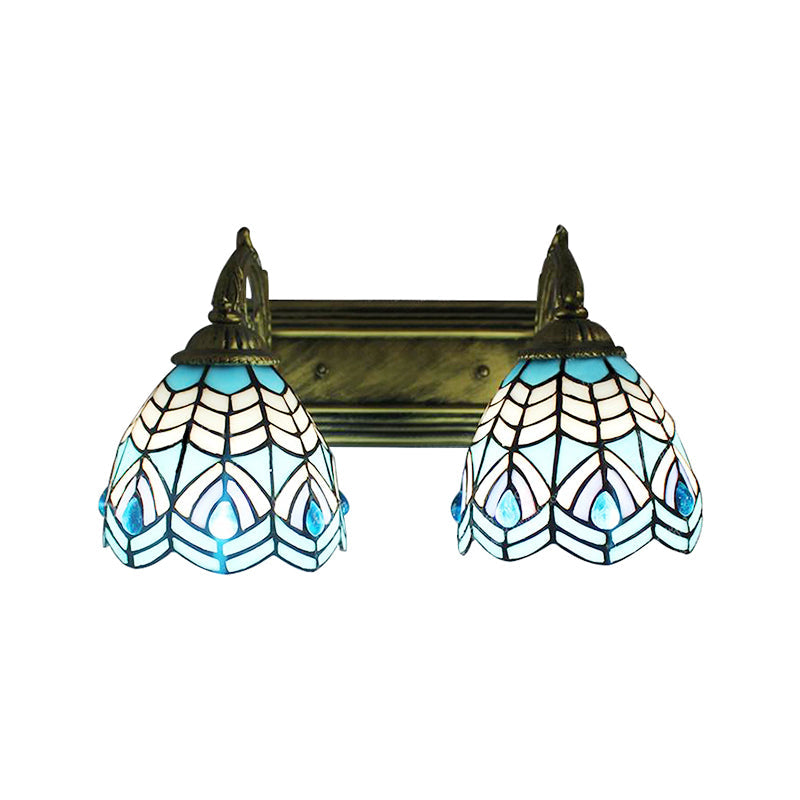 BowLift | Tiffany Style Dome Wall Lighting Illustrated Glass 2 Heads Decorative Wall Fixture Light in Blue