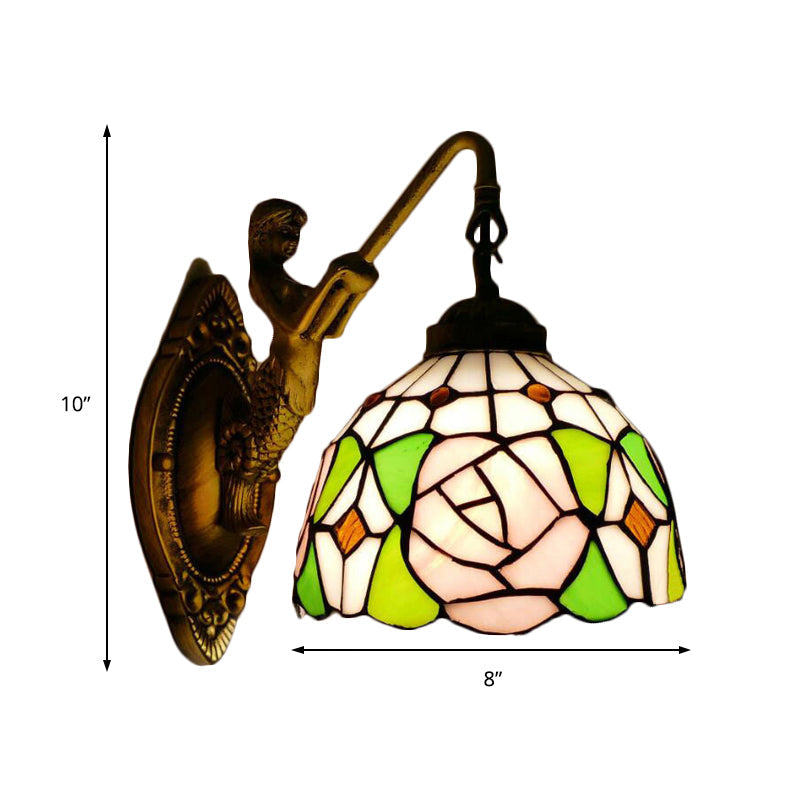 BowLift | Tiffany 1 Main Assembly Light Pink/Green-Pink Bowl Wall Lamp with Yellow Colored Glass and Mermaid Back Plate