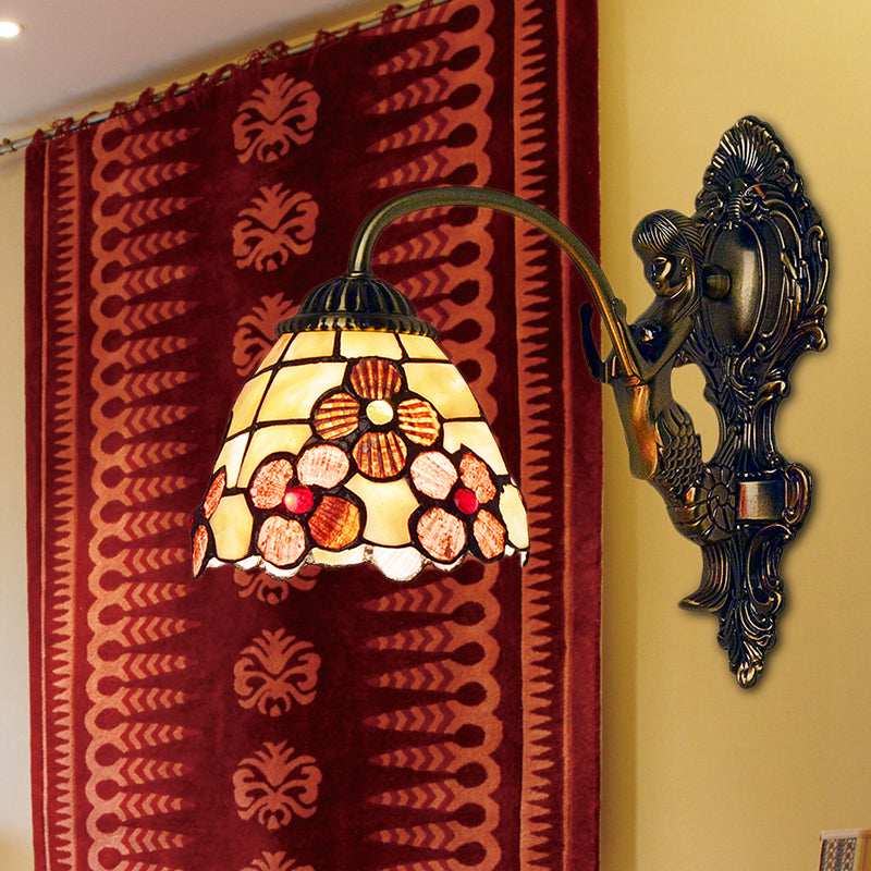 BowLift | Floral Wall Light Tiffany Beige Glass 1 Head Bedroom Wall Mount Lighting