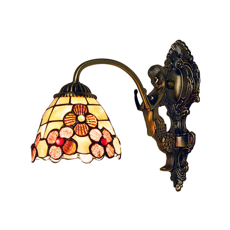 BowLift | Floral Wall Light Tiffany Beige Glass 1 Head Bedroom Wall Mount Lighting