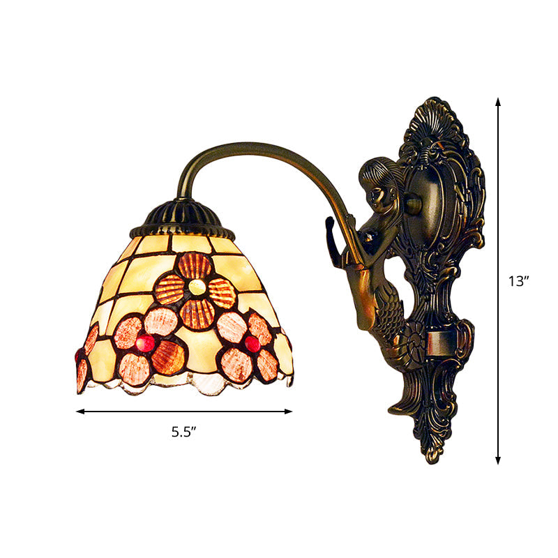 BowLift | Floral Wall Light Tiffany Beige Glass 1 Head Bedroom Wall Mount Lighting