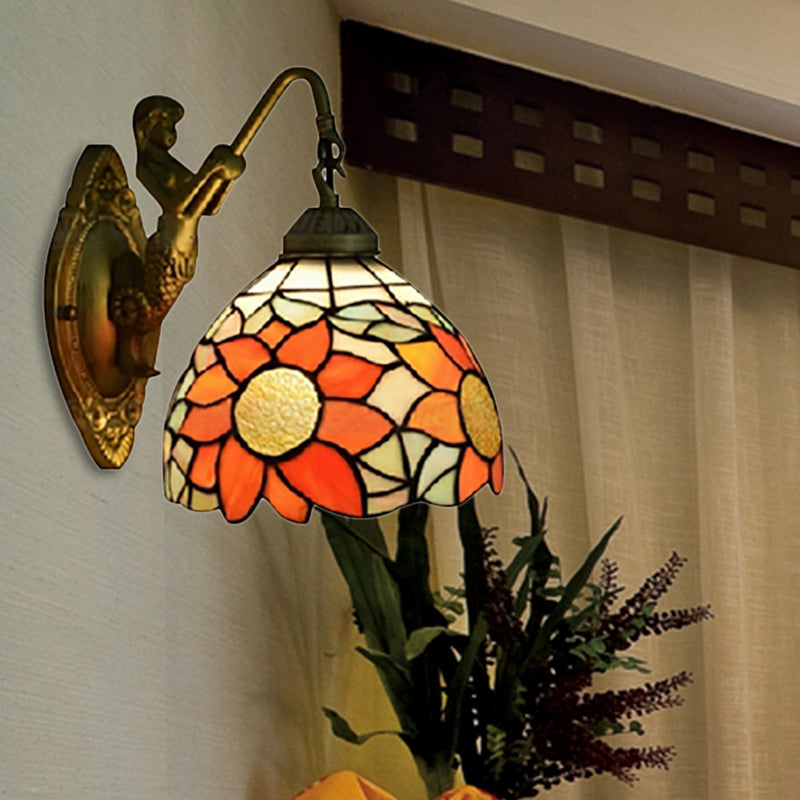 BowLift | 1 Head Corridor Wall Mounted Light Tiffany Orange Wall Lamp with Sunflower Stained Glass Shade