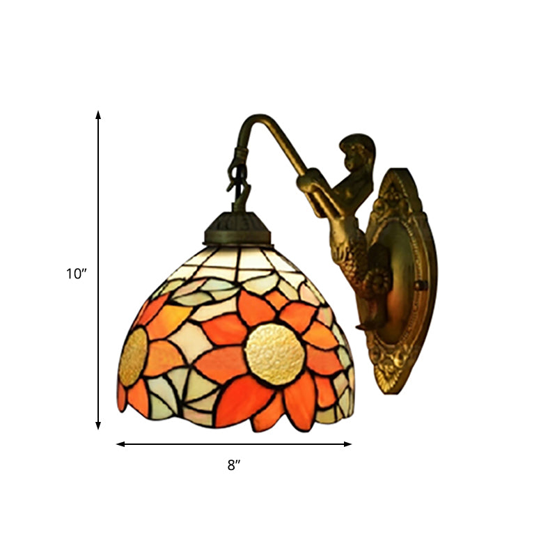 BowLift | 1 Head Corridor Wall Mounted Light Tiffany Orange Wall Lamp with Sunflower Stained Glass Shade