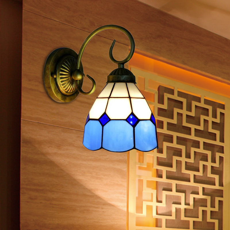 BowLift | 1 head bowl wall light Tiffany Orange/Blue/Pink glass wall lamp with curved arm for hallway