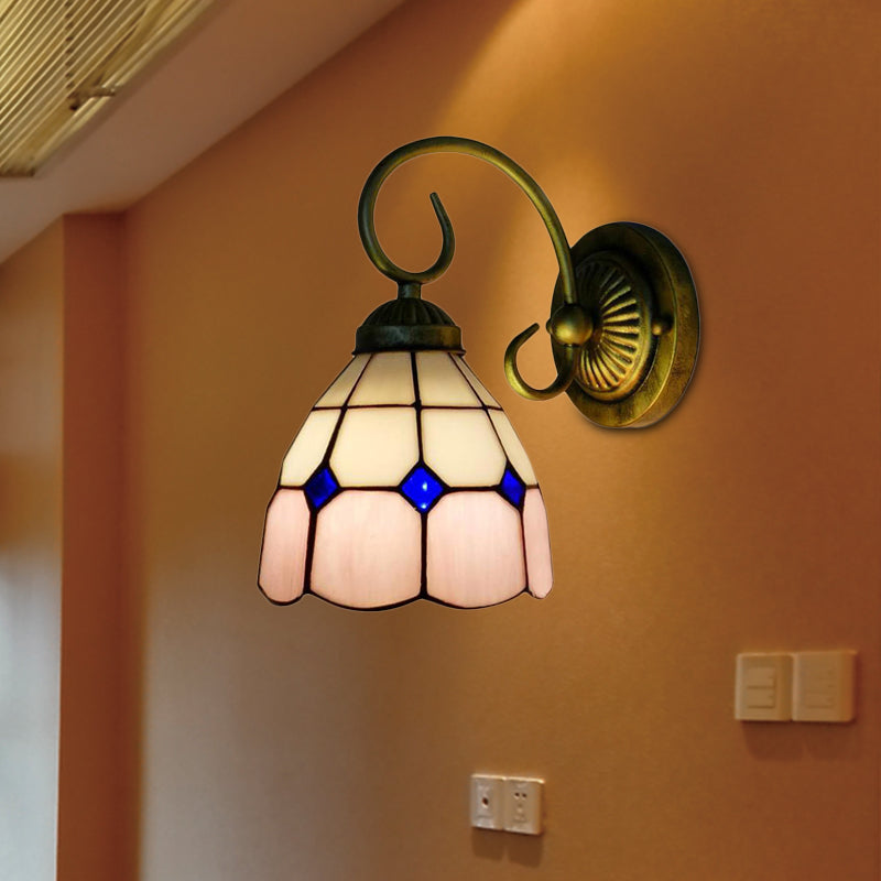 BowLift | 1 head bowl wall light Tiffany Orange/Blue/Pink glass wall lamp with curved arm for hallway