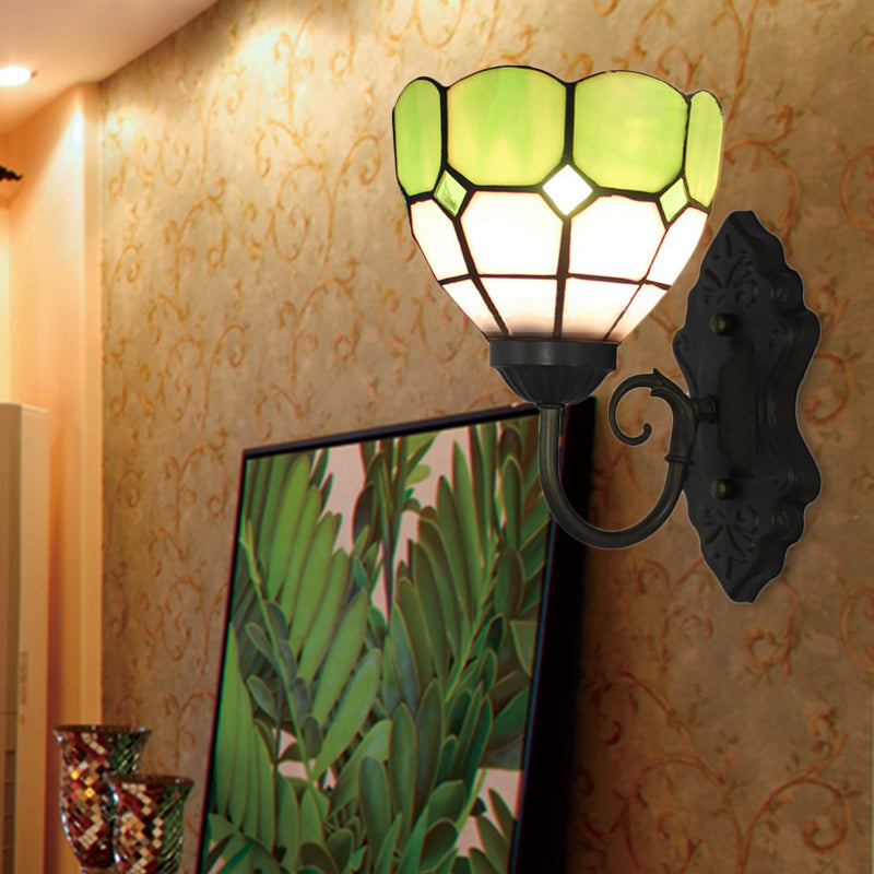 BowLift | Diamond Pattern Wall Lamp Tiffany Green/Blue Glass 1 Head Black Wall Mounted Light