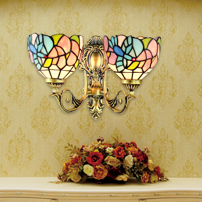 BowLift | Wall lamp Com Rustic Tempered Glass 2 Heads Wall Fixture Light with Art Pattern for Dining Room