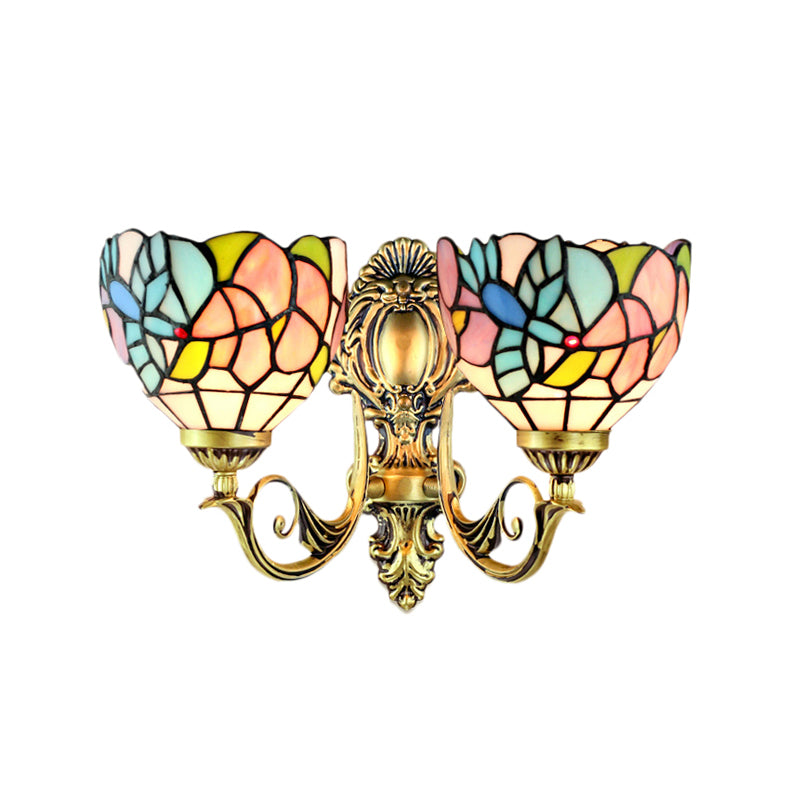BowLift | Wall lamp Com Rustic Tempered Glass 2 Heads Wall Fixture Light with Art Pattern for Dining Room