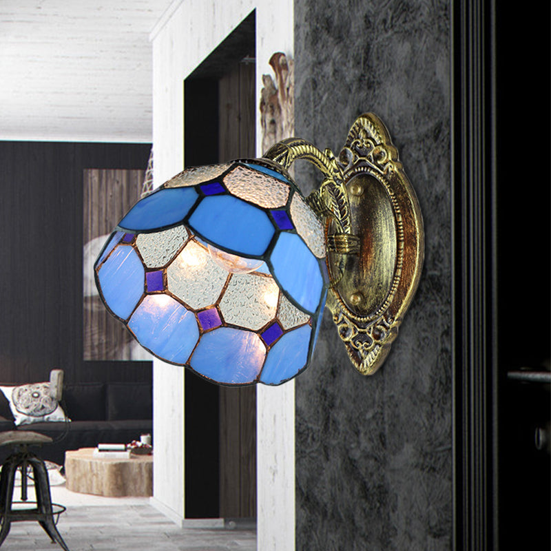 BowLift | Wall light with jagged edge in Tiffany style, lead glass, 1-flame wall lamp in blue for stairwell