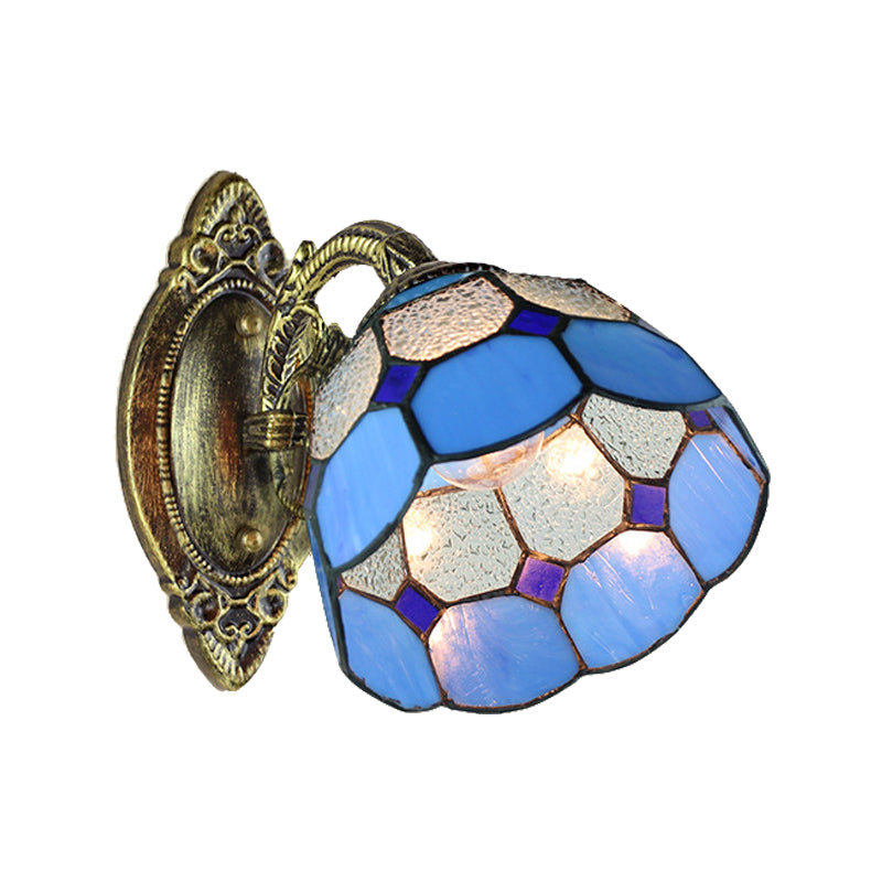 BowLift | Wall light with jagged edge in Tiffany style, lead glass, 1-flame wall lamp in blue for stairwell