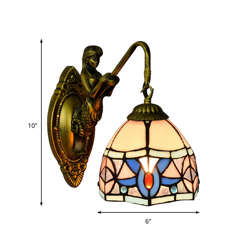 BowLift | Tiffany Bowl Wall Lamp Beige Glass 1 Head Sconces Light with Mermaid Decoration