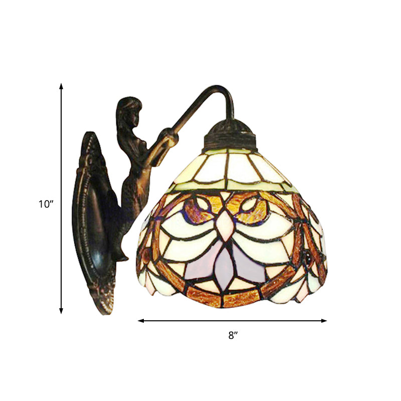 BowLift | Victorian Dome Wall Light 1 Head Beige Glass Wall Lamp with Floral Pattern